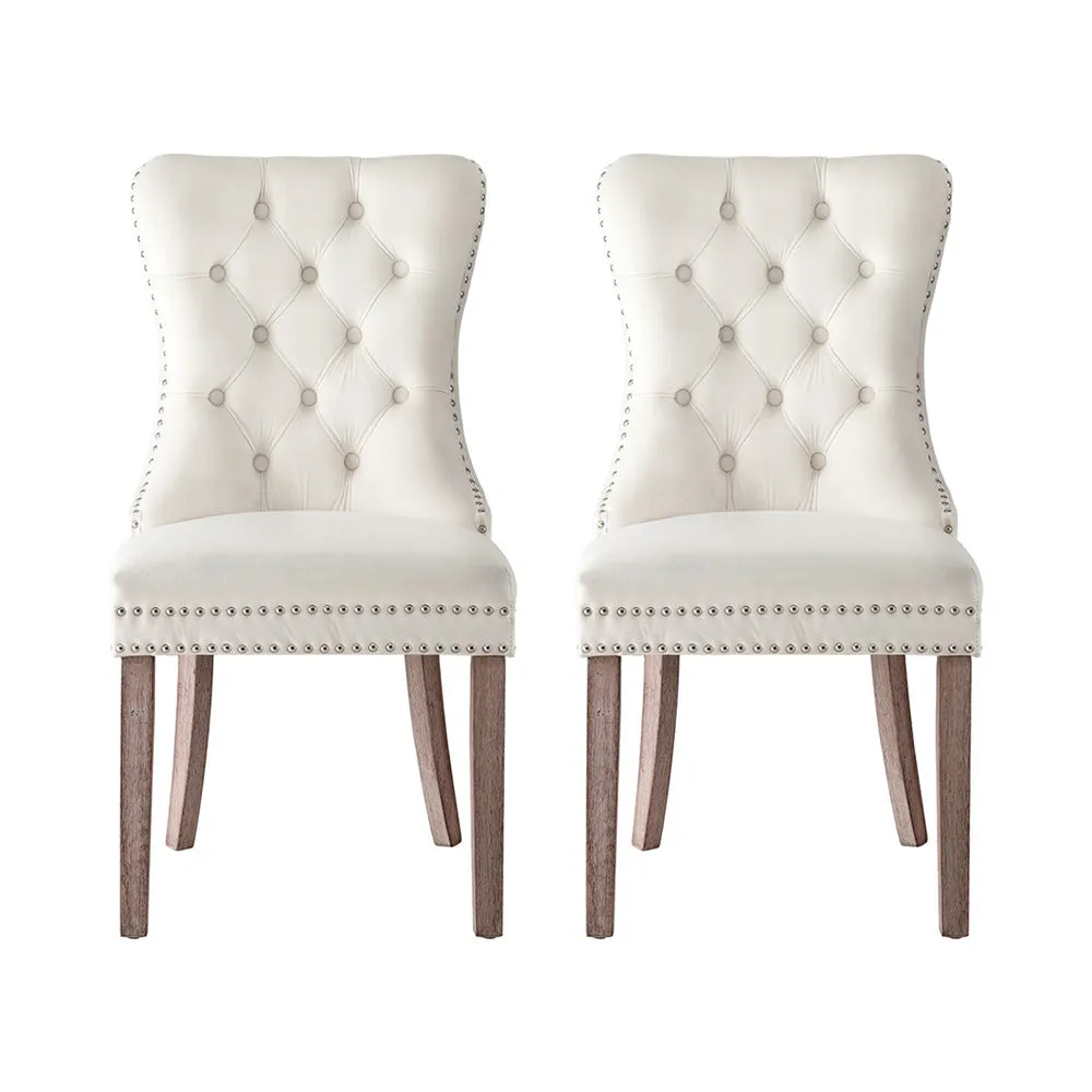 1 Set of 2 Artiss Dining Chairs | Beige Velvet