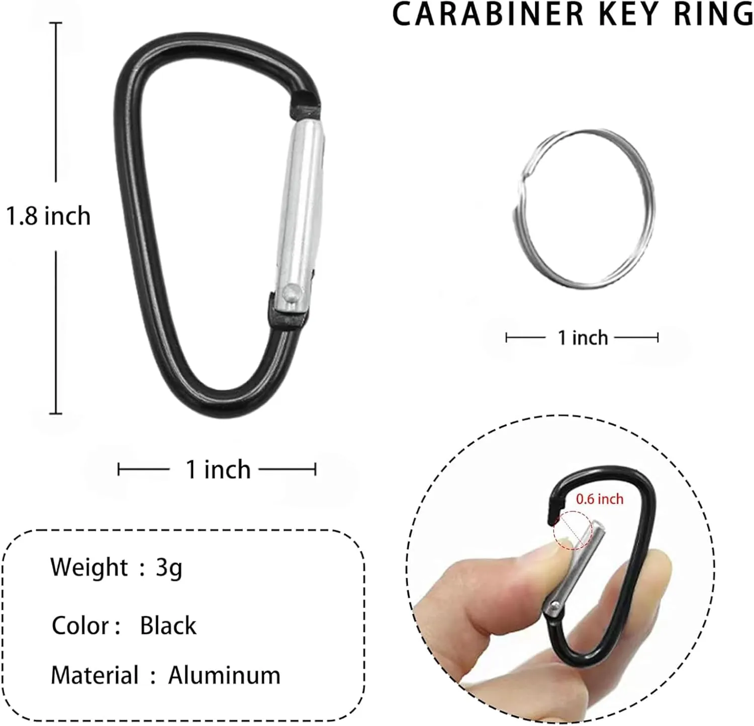 30 Pack Aluminum Carabiner, D Ring Keychain Small Carabiner Clip, Camping, Hanging, Hiking, Dog Leash & Everyday Use