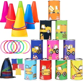 36PCS Carnival Games Combo Set 4 in 1 Bean Bag Toss Can Construction Games Soft Plastic Cone Backyard Ring Toss Game for Indoor Outdoor School Field Day Birthday Party Yard Games for Kids Adults