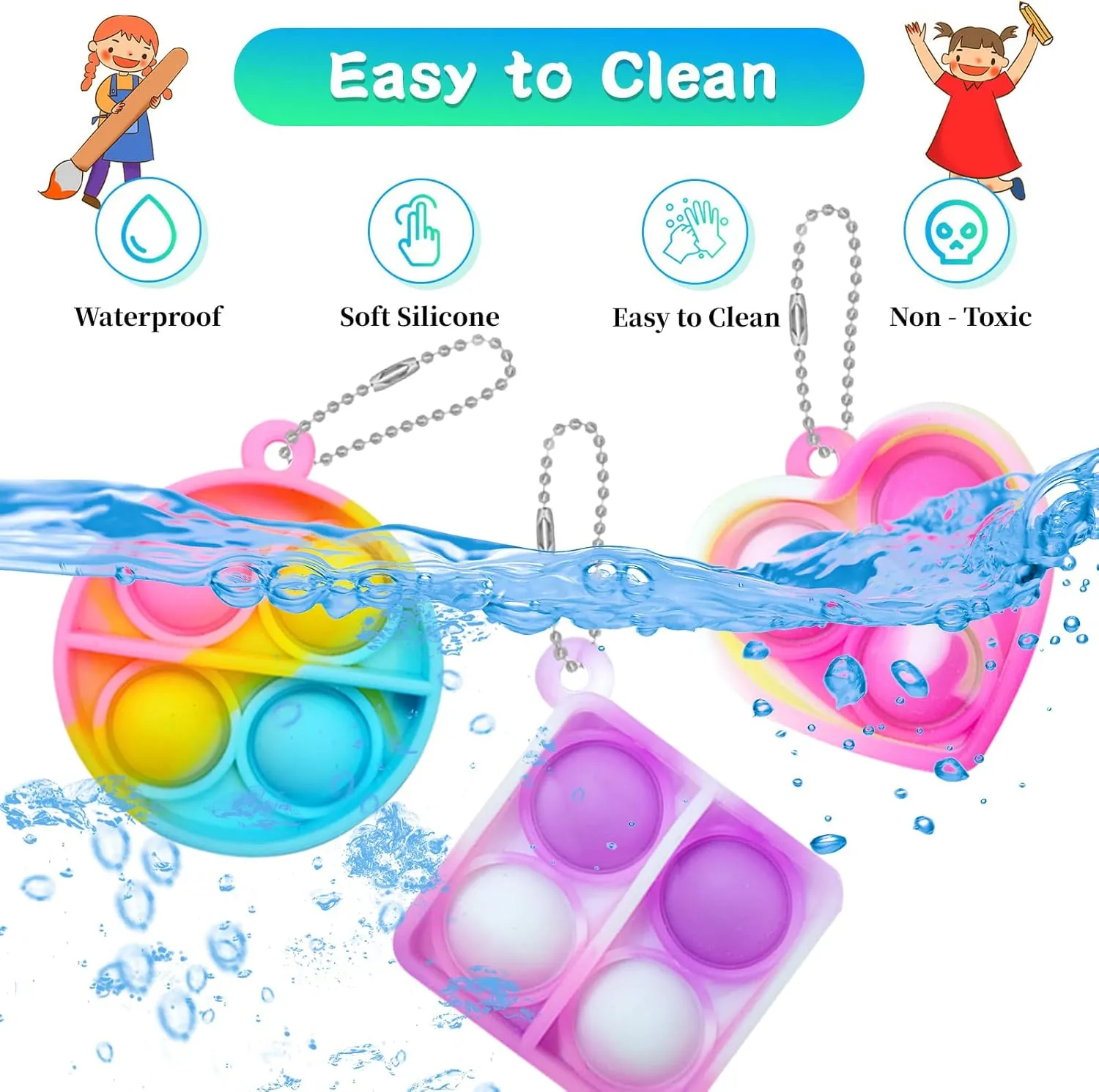 60 pcs Pop Fidget Keychain, Mini Fidget Toys Bulk, Party Favors for Kids 4-8,8-12 Years Kids Goodie Girls Bag Stuffers Fidgets for Classroom Prizes Sensory for Easter Party Favors