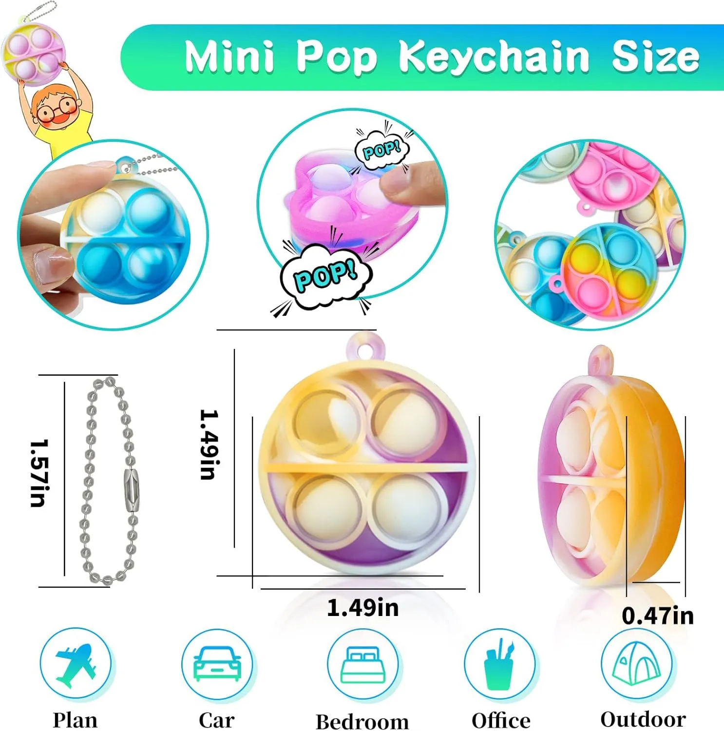 60 pcs Pop Fidget Keychain, Mini Fidget Toys Bulk, Party Favors for Kids 4-8,8-12 Years Kids Goodie Girls Bag Stuffers Fidgets for Classroom Prizes Sensory for Easter Party Favors