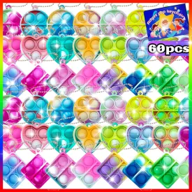 60 pcs Pop Fidget Keychain, Mini Fidget Toys Bulk, Party Favors for Kids 4-8,8-12 Years Kids Goodie Girls Bag Stuffers Fidgets for Classroom Prizes Sensory for Easter Party Favors