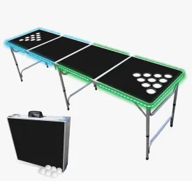 8-Foot Regulation Folding Beer Pong Table w/Beer Pong Balls & Optional Cup Holes, LED Lights, Custom Graphic (Choose Your Model)