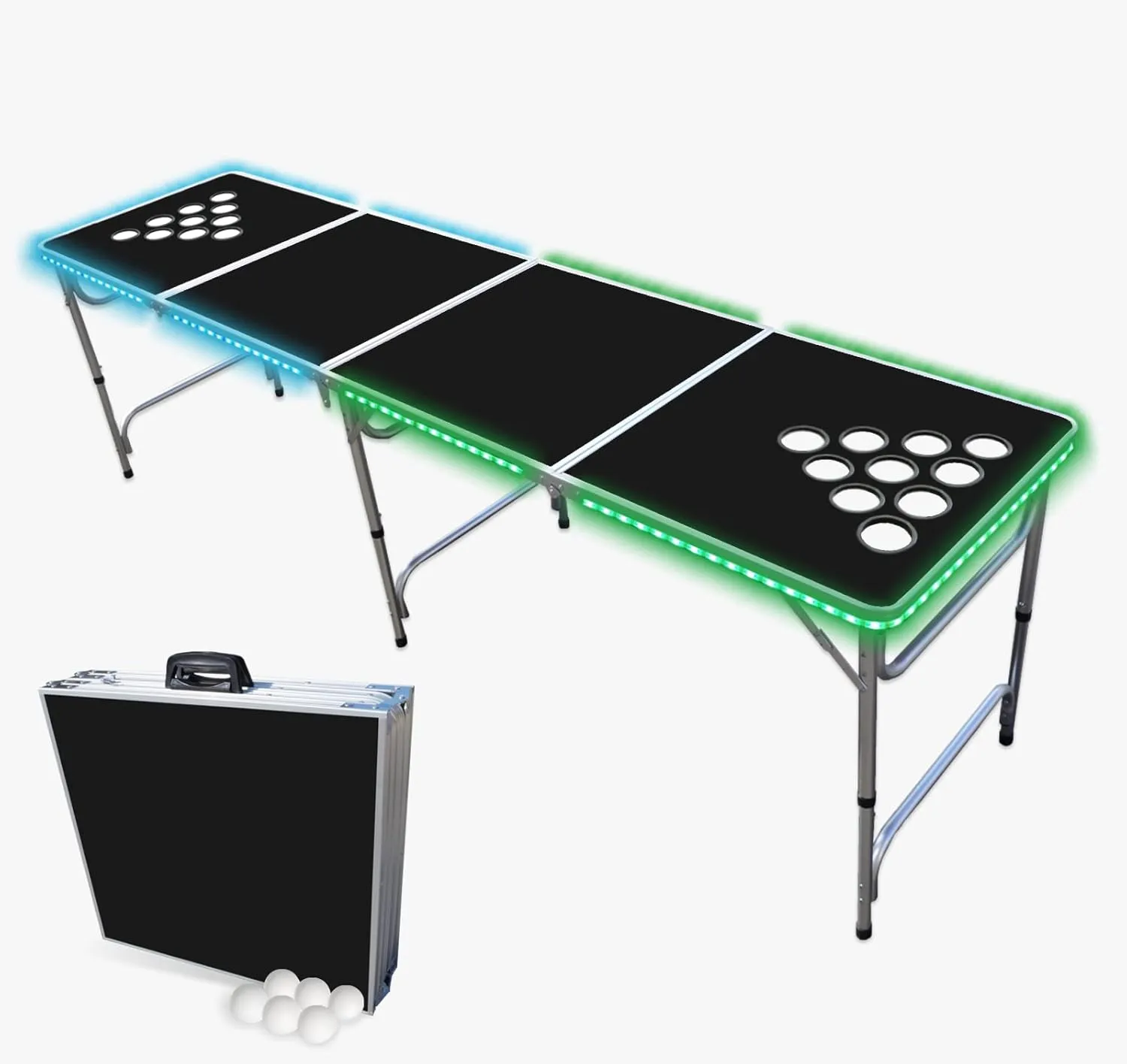 8-Foot Regulation Folding Beer Pong Table w/Beer Pong Balls & Optional Cup Holes, LED Lights, Custom Graphic (Choose Your Model)