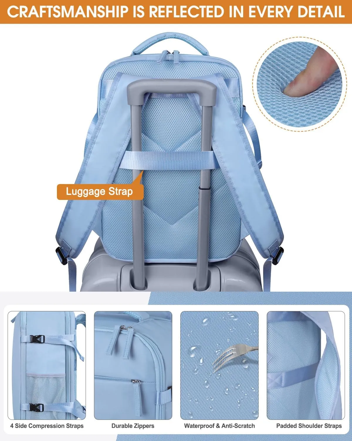 Capolo Travel Backpack for Women Men Waterproof Laptop Backpack Airlines Approved Carry On Backpack Bag Computer Bookbag for Business, Work, Traveling Fits 15.6 Inch Laptop(Blue)
