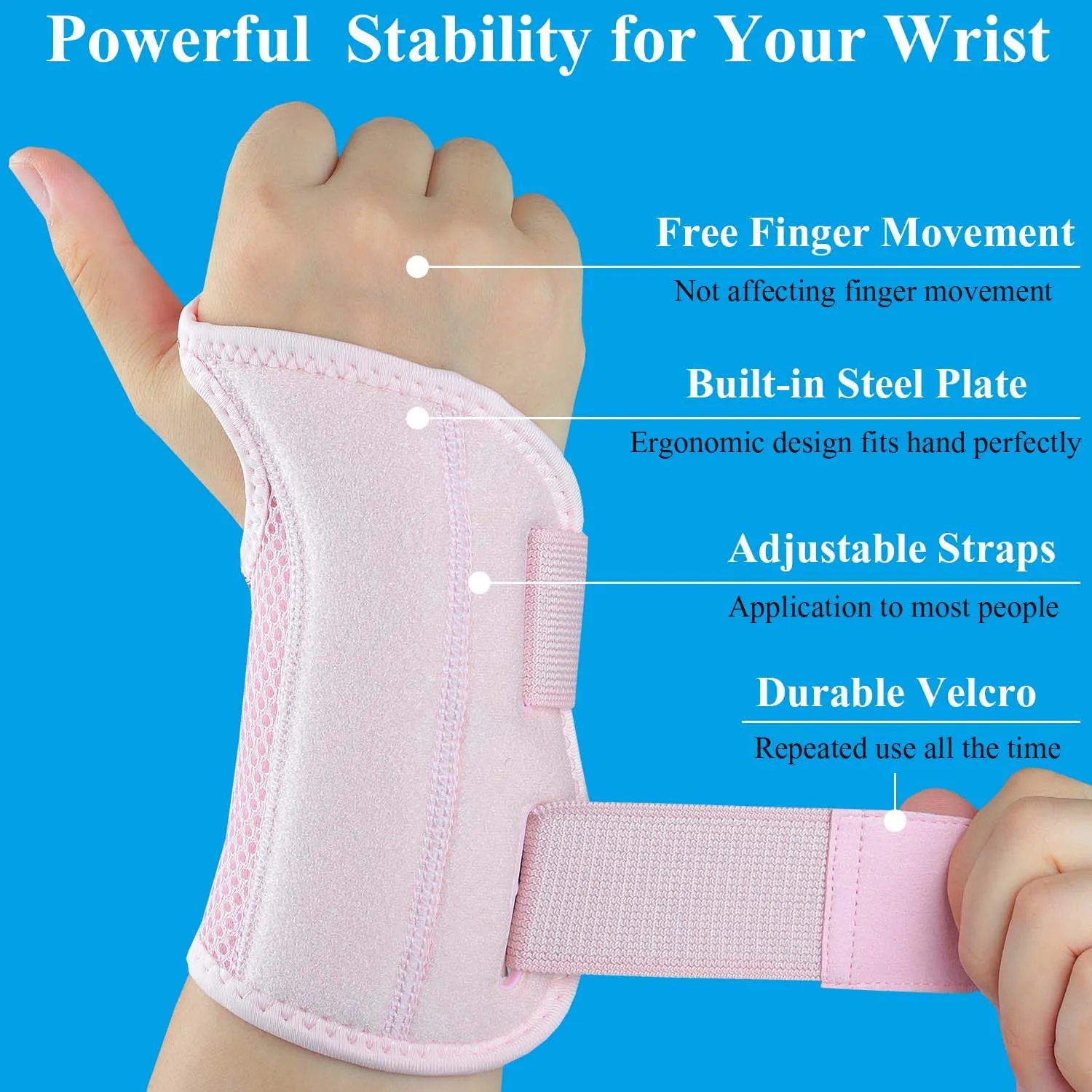 Carpal Tunnel Wrist Brace, Adjustable Wrist Support Brace, Night Wrist Sleep Supports Splints Arm Stabilizer (Left Hand, S/M, Pink)