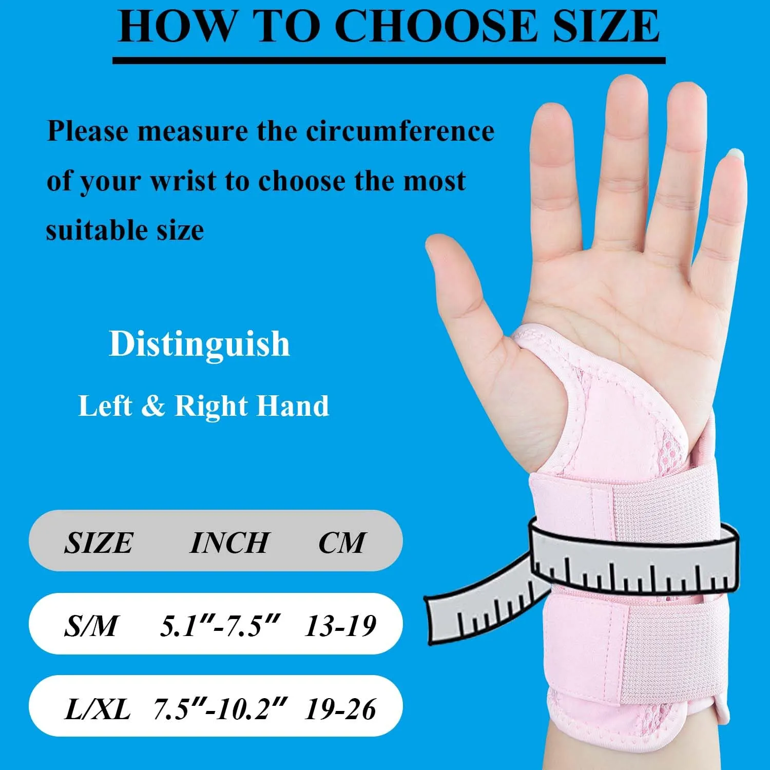Carpal Tunnel Wrist Brace, Adjustable Wrist Support Brace, Night Wrist Sleep Supports Splints Arm Stabilizer (Left Hand, S/M, Pink)