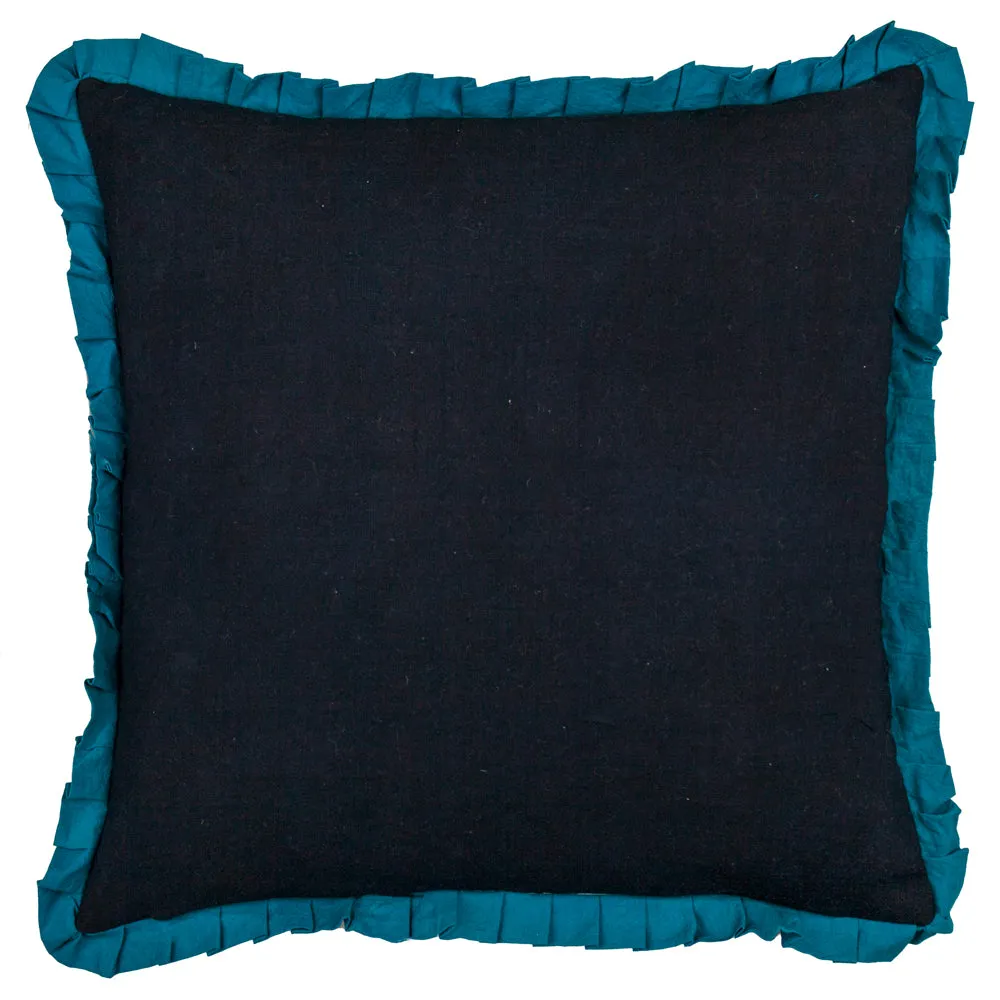 Darkling Beetles Embroidered Velvet Cushion Teal/Black