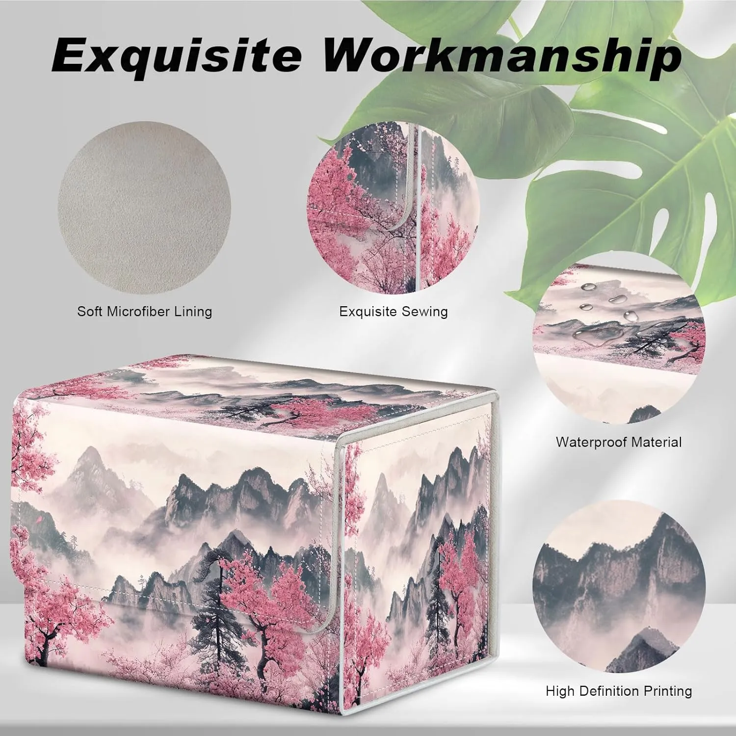 DEGDFSGR Commander Card Game Storage Box for TCG MTG Deck Box Organizer Trading Card Case Magnetic Closure Creative Pattern Up to 200 Cards, Mountains and Pink Trees