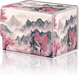 DEGDFSGR Commander Card Game Storage Box for TCG MTG Deck Box Organizer Trading Card Case Magnetic Closure Creative Pattern Up to 200 Cards, Mountains and Pink Trees