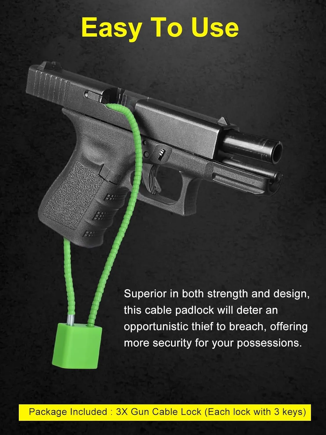 DELSWIN Cable Gun Locks with Keys - 15" Keyed Cable Gun Lock Heavy Duty Helmet Lock