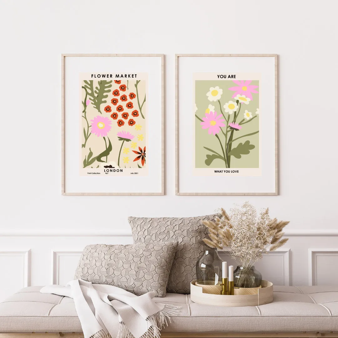 Flower Market Inspirational Poster Set Of 4 PRINTABLE ART, Neutral Wall Art, Botanical Wall Art, Hippie Decor, Flower Power Décor