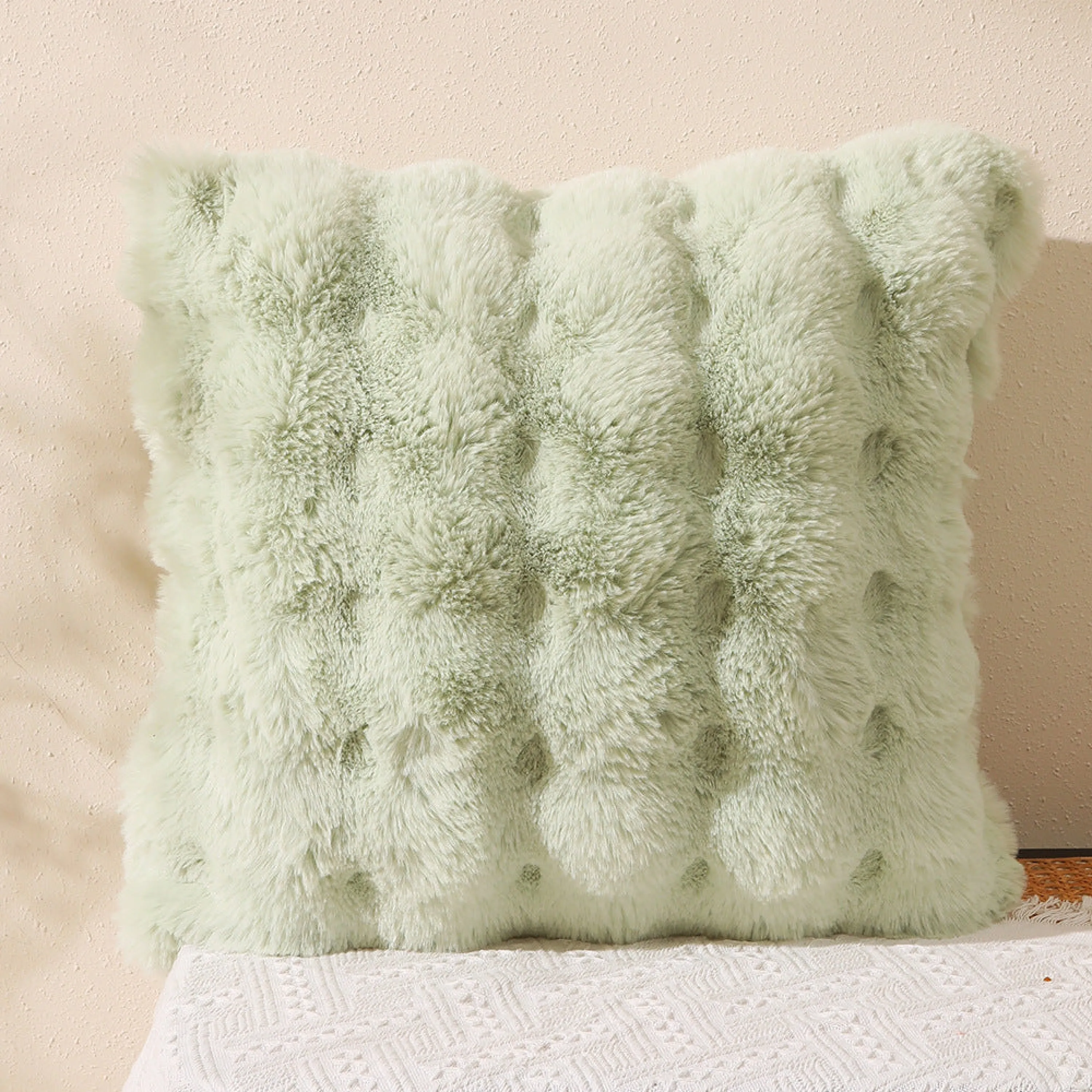Fluffy Plush Square Pillow / White
