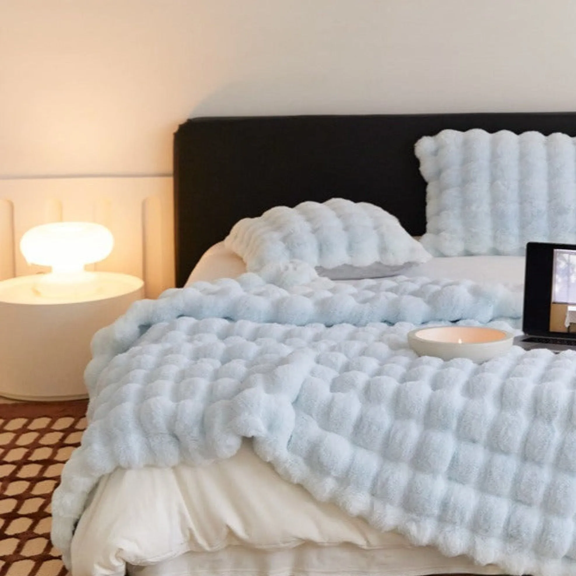 Fluffy Plush Square Pillow / White