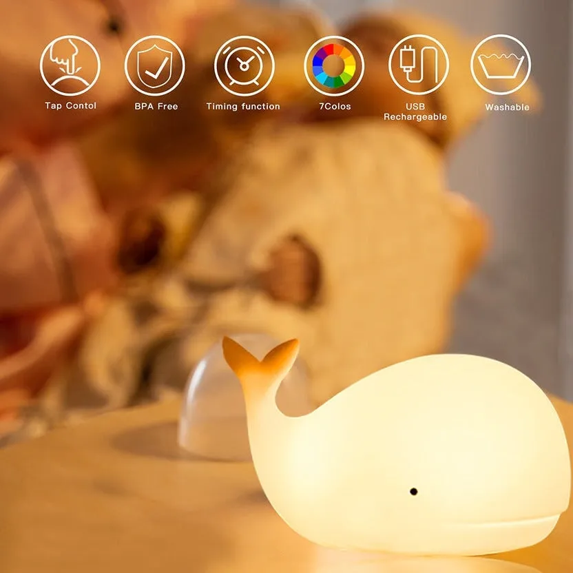 Friendly Kawaii Whale LED Night Light