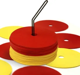 GSi 6" Non-Skid Floor Hole Spot Markers | Yellow & Red with Metal Carrying Stand | 24 Piece | Training Flat Field Cones.
