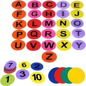 GSi 8" Round TPR Anti-Skid Spot Markers - Non-Toxic, Durable | Variety Pack with 4 Color Options and Alphabet, Number, Combo Variants