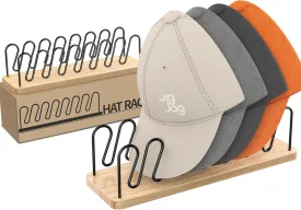 Hat Organizer - 2 Pack Premium Wood and Metal Design Hat Storage for 14 Caps - Tabletop Hat Racks for Closet, Dresser, Entrance