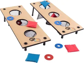 Hey! Play! 2-in-1 Washer Pitch and Beanbag Toss Set  Indoor or Outdoor Wooden Classic Team Backyard and Tailgate Party Games for Kids and Adults - Blue, Red
