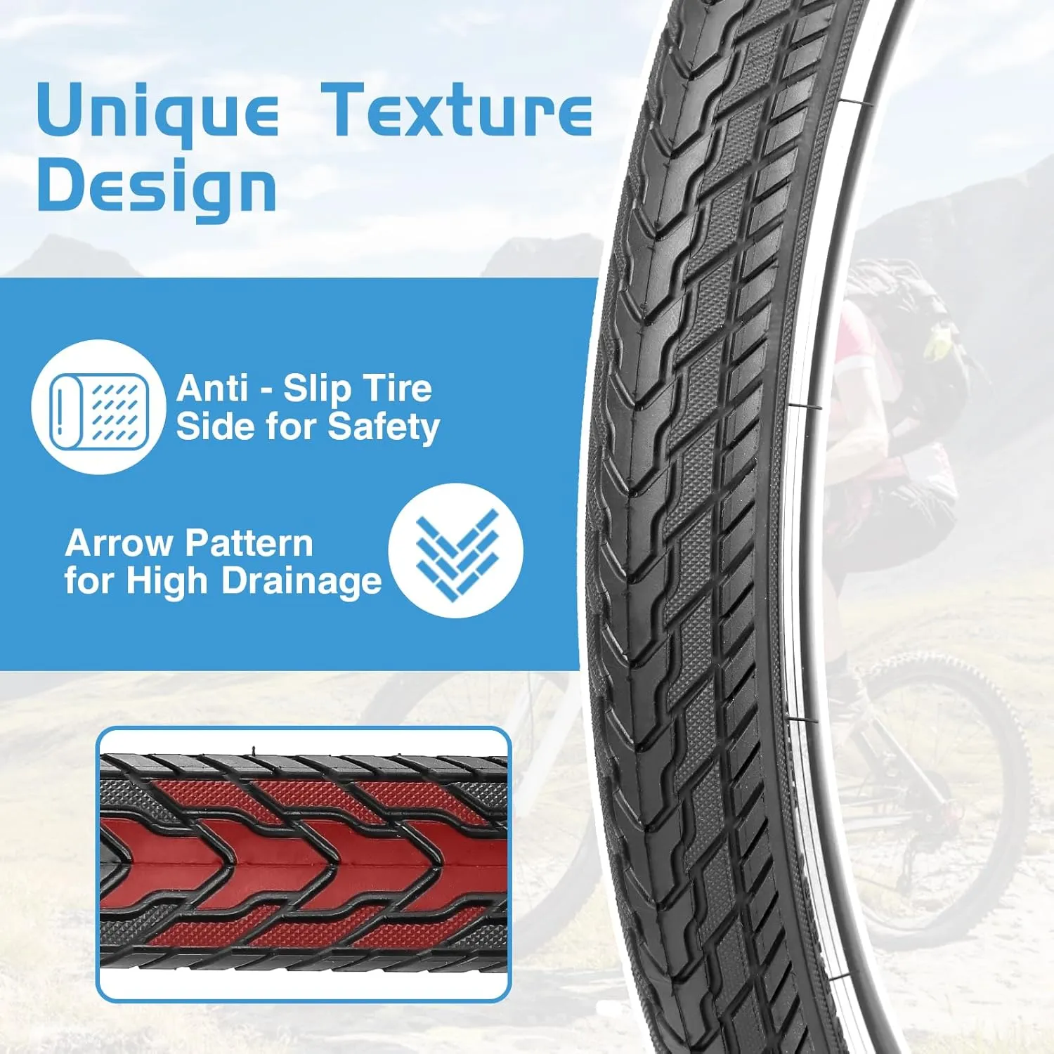 MEGHNA Cruiser Bike Tire 26 inch Mountain Bike Tire with Bike Tire Lever (47-559) Foldable Tire Replacement for Mountain Bike BMX Folding Bike Cruiser Bike Commuter Bike