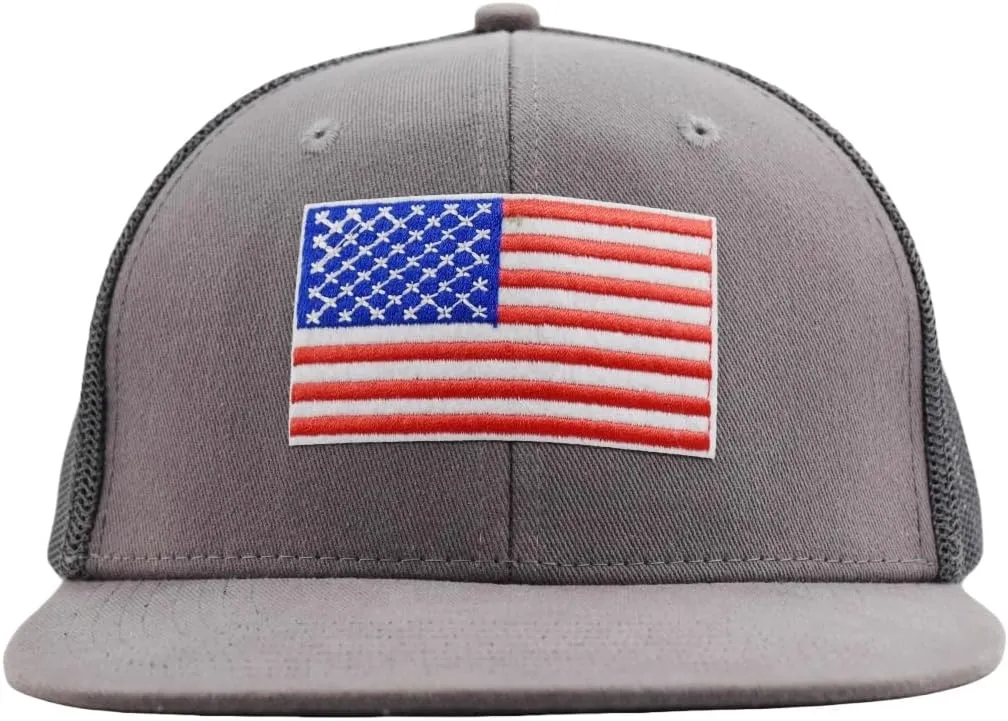 Men's American Flag Trucker Hat(M,L,XL,XXL),Adjustable Snapback Mesh Flat Brim Baseball Caps