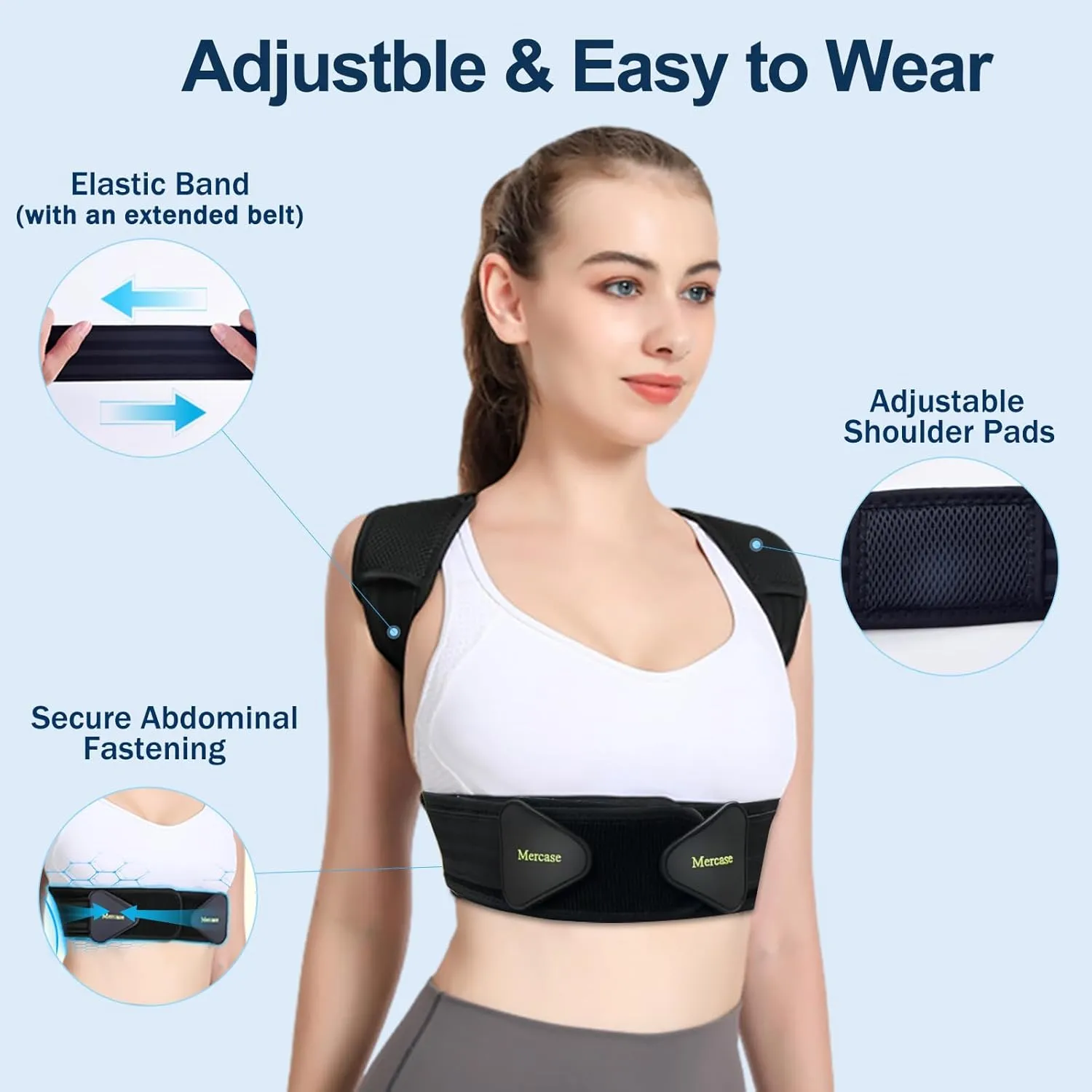 Mercase Posture Corrector for Men & Women, Adjustable Back Brace for Upper Back & Shoulder Support, Pain Relief & Better Posture, Large(32-39 inches)