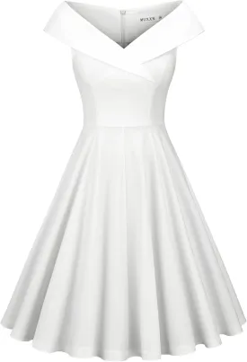 MUXXN Women's 1950s Retro Vintage Sleeveless V Neck Midi Cocktail Swing Dress