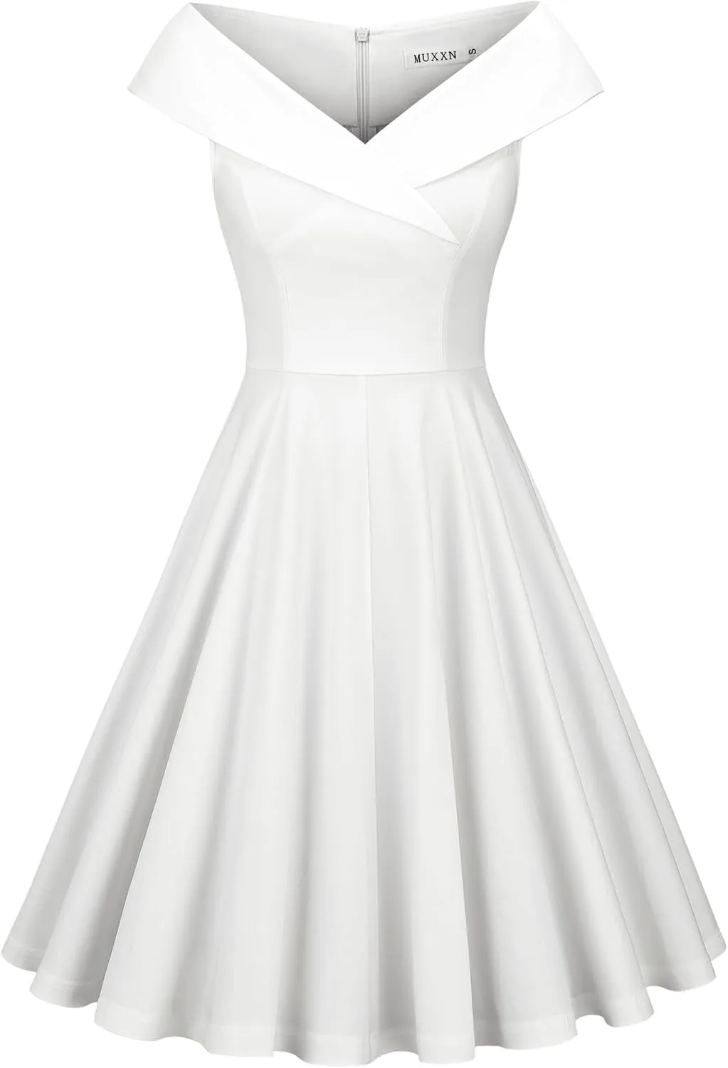 MUXXN Women's 1950s Retro Vintage Sleeveless V Neck Midi Cocktail Swing Dress