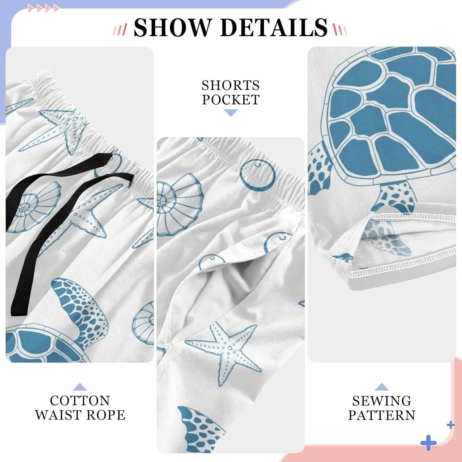 Natural Wildlife Women Capri Pajama Pants Turtle Sea Stars Shells Sleepwear Loungewear Pjs Bottoms S-XXL