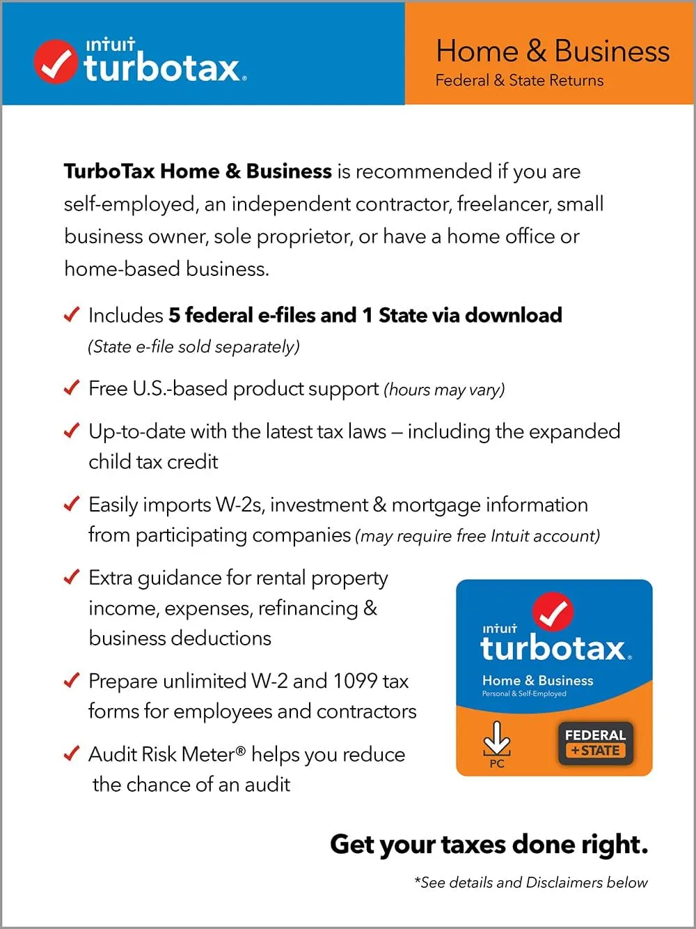 [Old Version] Intuit TurboTax Home & Business 2021, Federal and State Tax Return [PC Download]