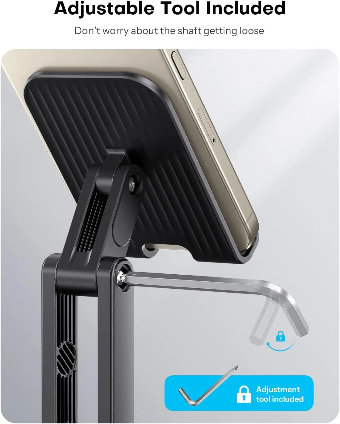 OMOTON Cell Phone Stand for Desk, 2 Pack Adjustable Foldable Phone Holder, 360 Swivel Mobile Stand Fit for iPhone 16 15 14 13 12 Pro Max and All Smart Phones, Black & White