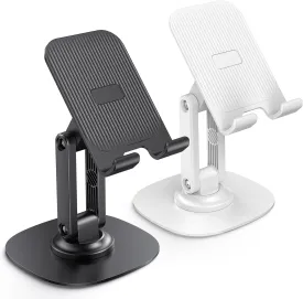 OMOTON Cell Phone Stand for Desk, 2 Pack Adjustable Foldable Phone Holder, 360 Swivel Mobile Stand Fit for iPhone 16 15 14 13 12 Pro Max and All Smart Phones, Black & White