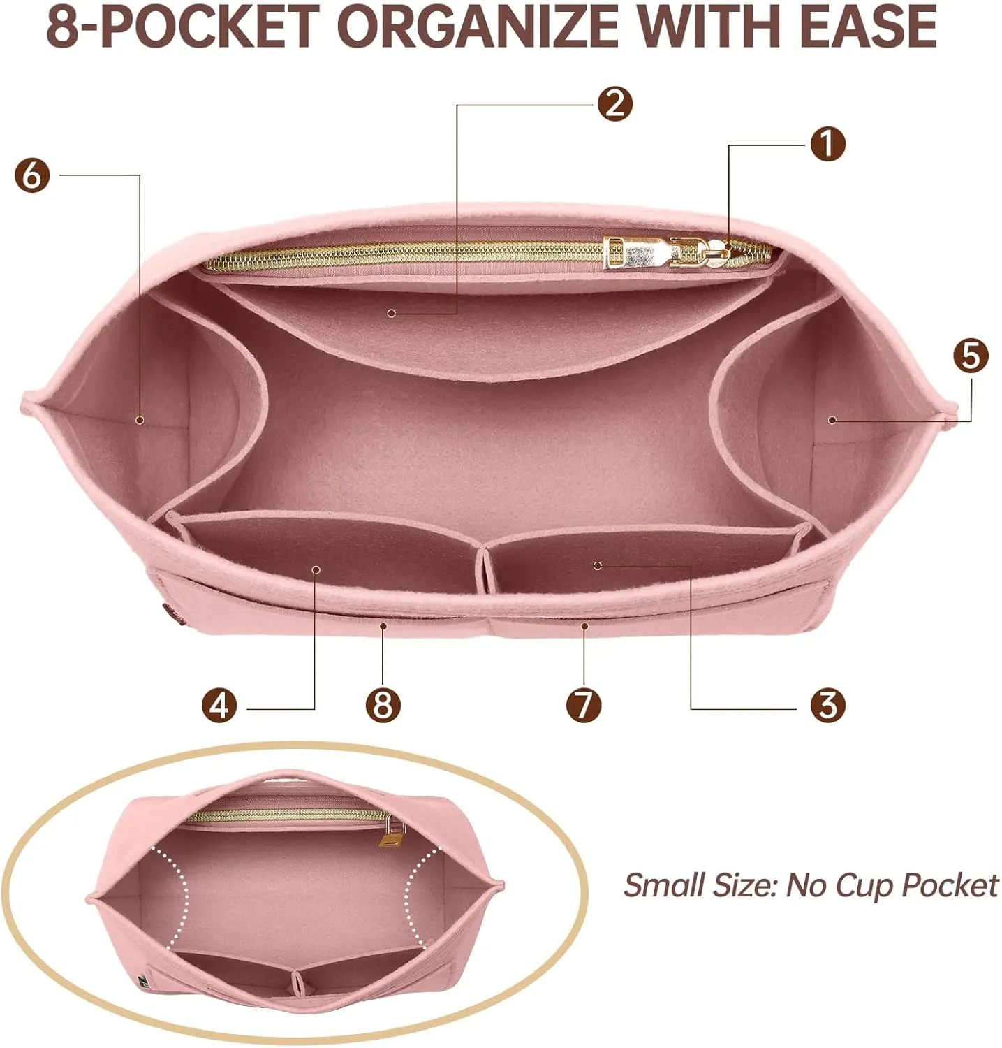 OPPOSHE Purse Organizer Insert for Longchamp Le Pliage, Premium Felt Long Champ Bag Handbag Women, Tote Organizer Insert with 9 Compartments (Medium, Pink)