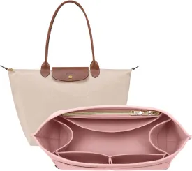 OPPOSHE Purse Organizer Insert for Longchamp Le Pliage, Premium Felt Long Champ Bag Handbag Women, Tote Organizer Insert with 9 Compartments (Medium, Pink)