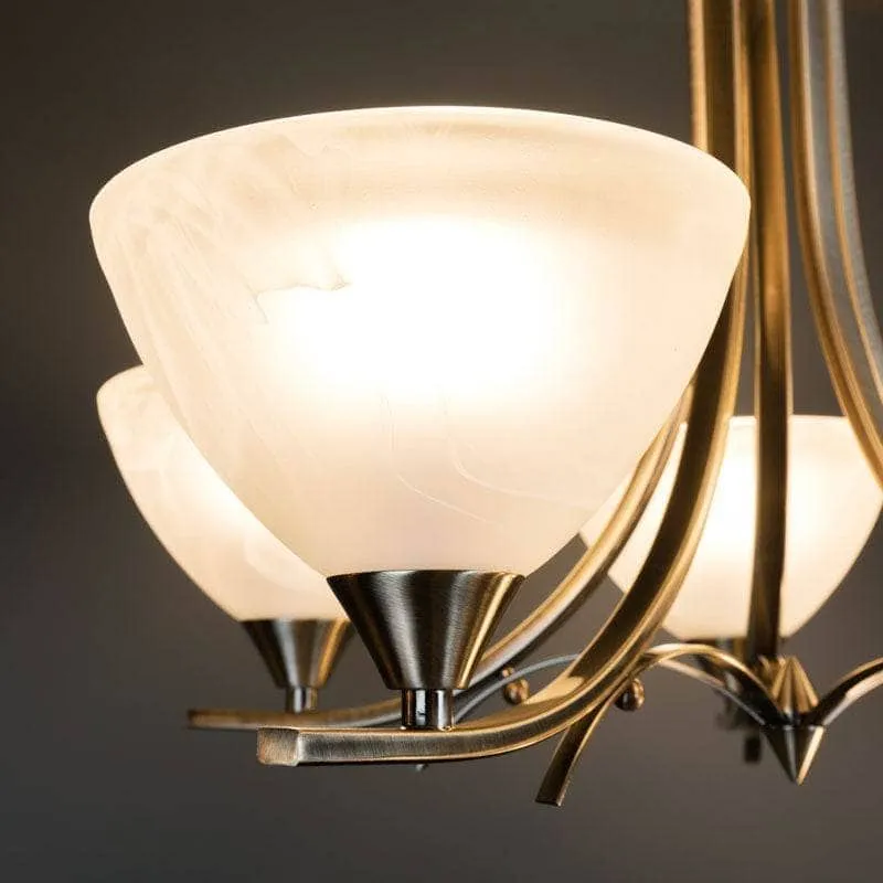 Pesscara 5 Light Antique Brass & Alabaster Glass Pendant Light