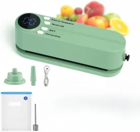 Portable Mini 3-in-1 Cordless Rechargeable Food Saver Vacuum Sealer for Dry & Moist Food Storage, Portable Design with 4 Snack Bags, Storage Bag, Inflation Pump, Needle & Nozzle Included (Green)