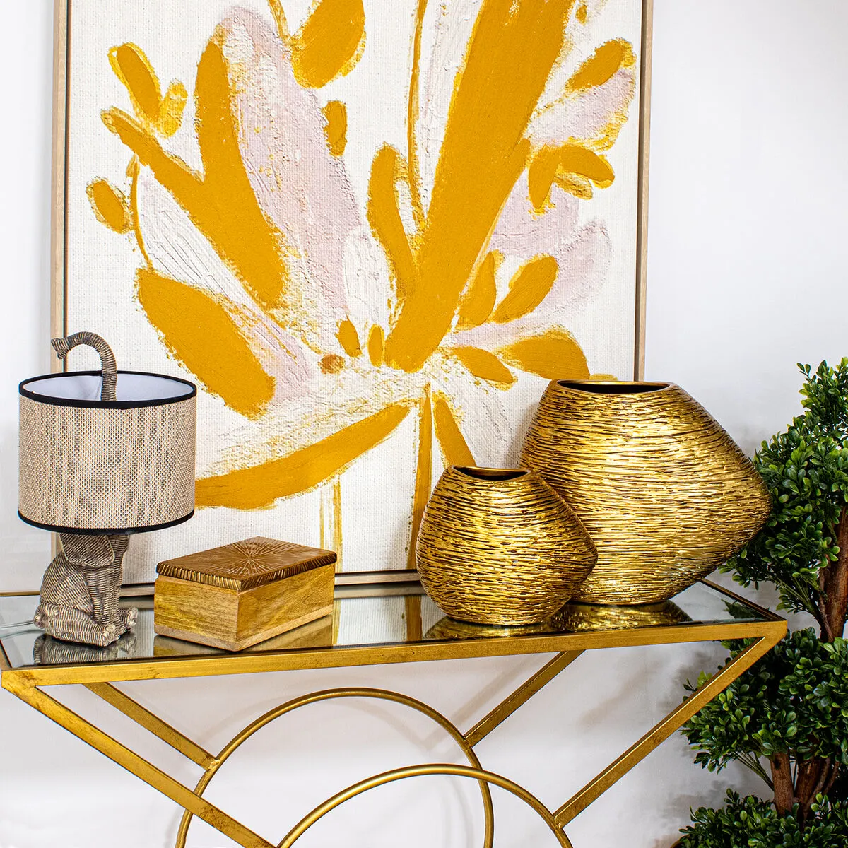 Set of 2 Vases Alexandra House Living Golden Ceramic
