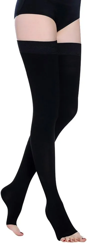 Thigh High Compression Socks, Firm Support 20-30 mmHg Gradient Compression Stockings with Silicone Band. Treatment for Runnin