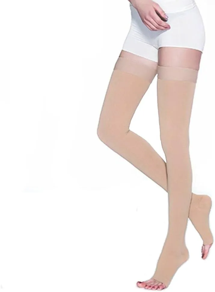 Thigh High Compression Socks, Firm Support 20-30 mmHg Gradient Compression Stockings with Silicone Band. Treatment for Runnin