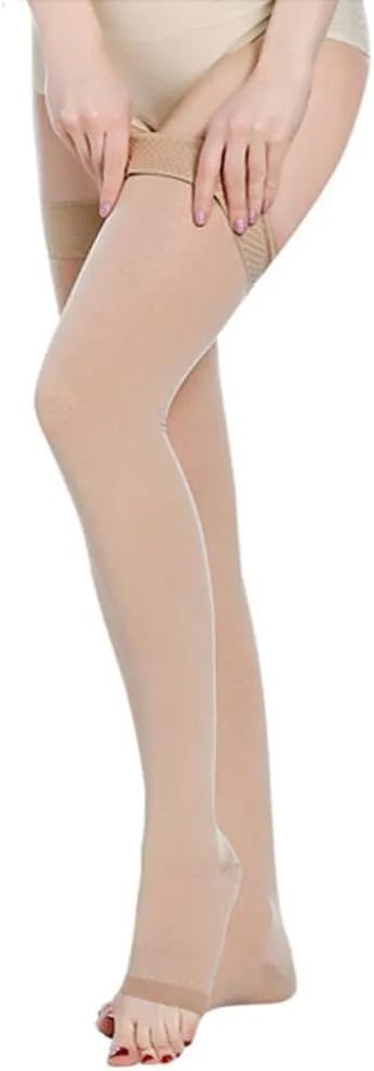Thigh High Compression Socks, Firm Support 20-30 mmHg Gradient Compression Stockings with Silicone Band. Treatment for Runnin