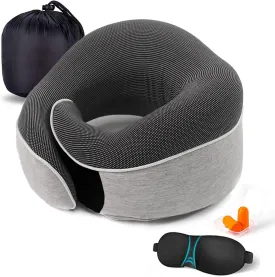 Travel Neck Pillow Chin Support Pillow Adjustable 100% Pure Memory Foam Pillow for Home, Airplanes & Car, New Ergonomic Design Soft Best Full Neck Surround Pillow Sleep (Grey)