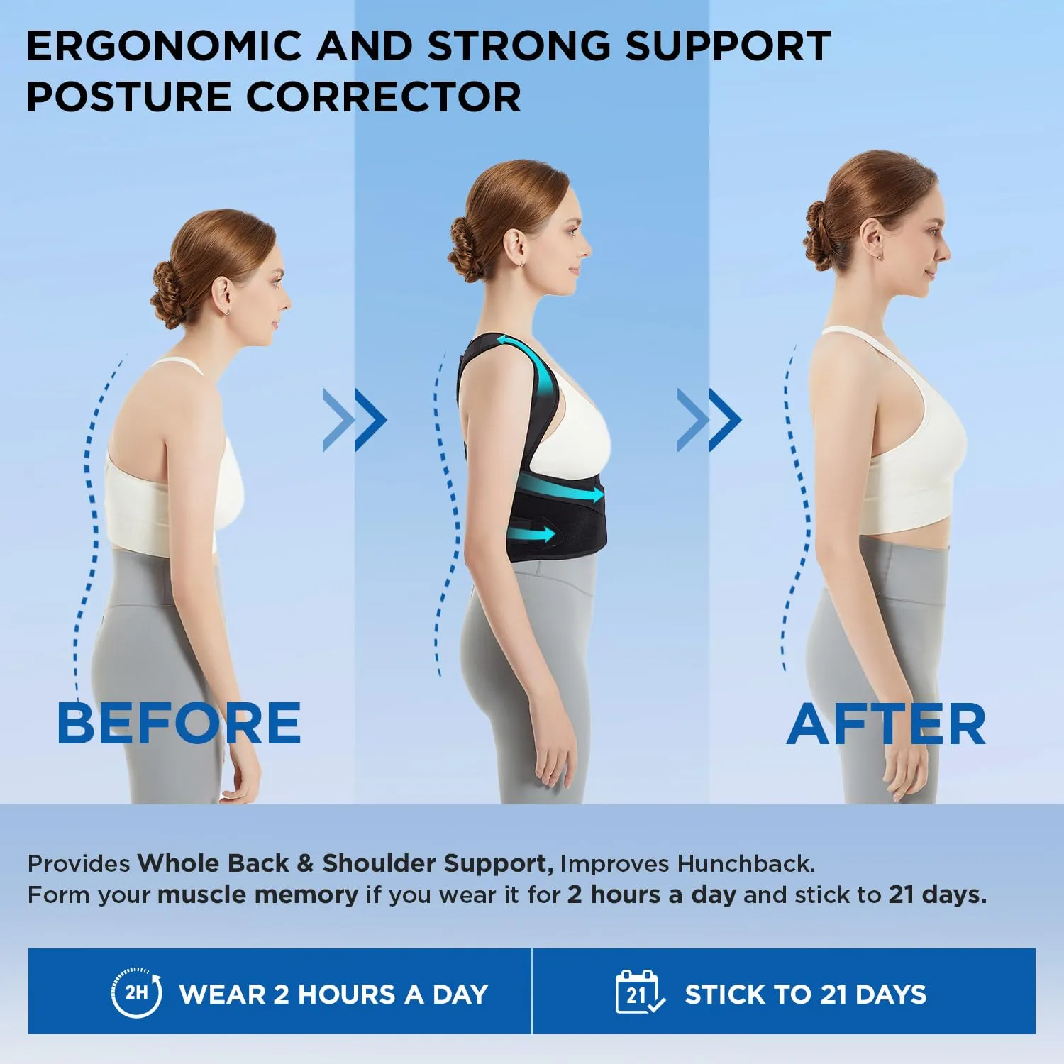 Vicorrect Posture Corrector for Women Adjustable: Back Support Brace - Shoulders Straightener Relieve Upper Back Pain (Black, Medium)