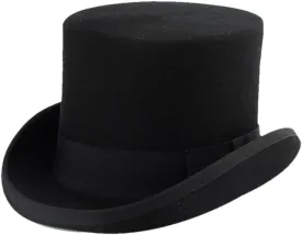 Women and Men 100% Wool Felt Top Hat with Ribbon Solid Color Magician Flat Top Hat Black 57